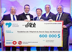 (from left to right): Paul Bergeron, CEO of the Foundation; Mario Therrien, first V-P and head of strategic partnerships at the Caisse de dépôt et placement du Québec; Claude Gagnon, president of Quebec operations for BMO Financial Group; Frédéric Abergel